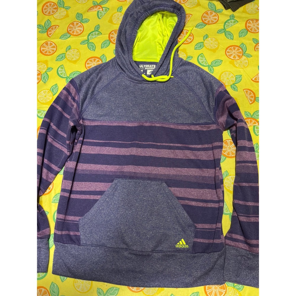 Athletic Mens Adidas Ultimate Hoodie L Purple Striped Pullover Sweatshirt